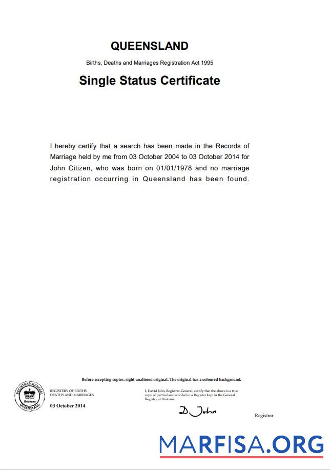 Printable Australia Queensland divorce certificate template in Word